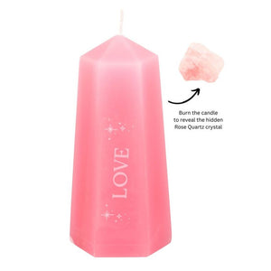 Love Crystal Candle with Rough Rose Quartz