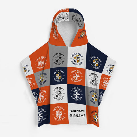 Luton Town Personalised Kids' Hooded Towel - Chequered