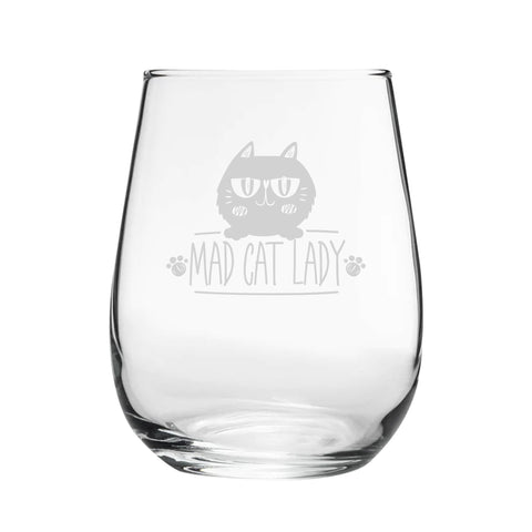 Mad Cat Lady - Engraved Novelty Stemless Wine Gin Tumbler