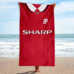 Manchester Red - 1999 - Home Shirt - Personalised Lightweight, Microfibre Retro Beach Towel - 150cm x 75cm