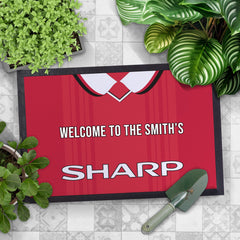 Manchester Red 1999 Home Shirt - Personalised Retro Door Mat - 60cm x 40cm