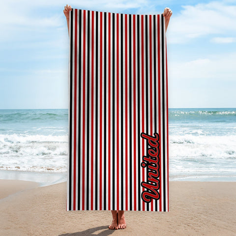 Manchester Red - Stripes - Microfibre Retro Beach Towel - 150cm x 75cm