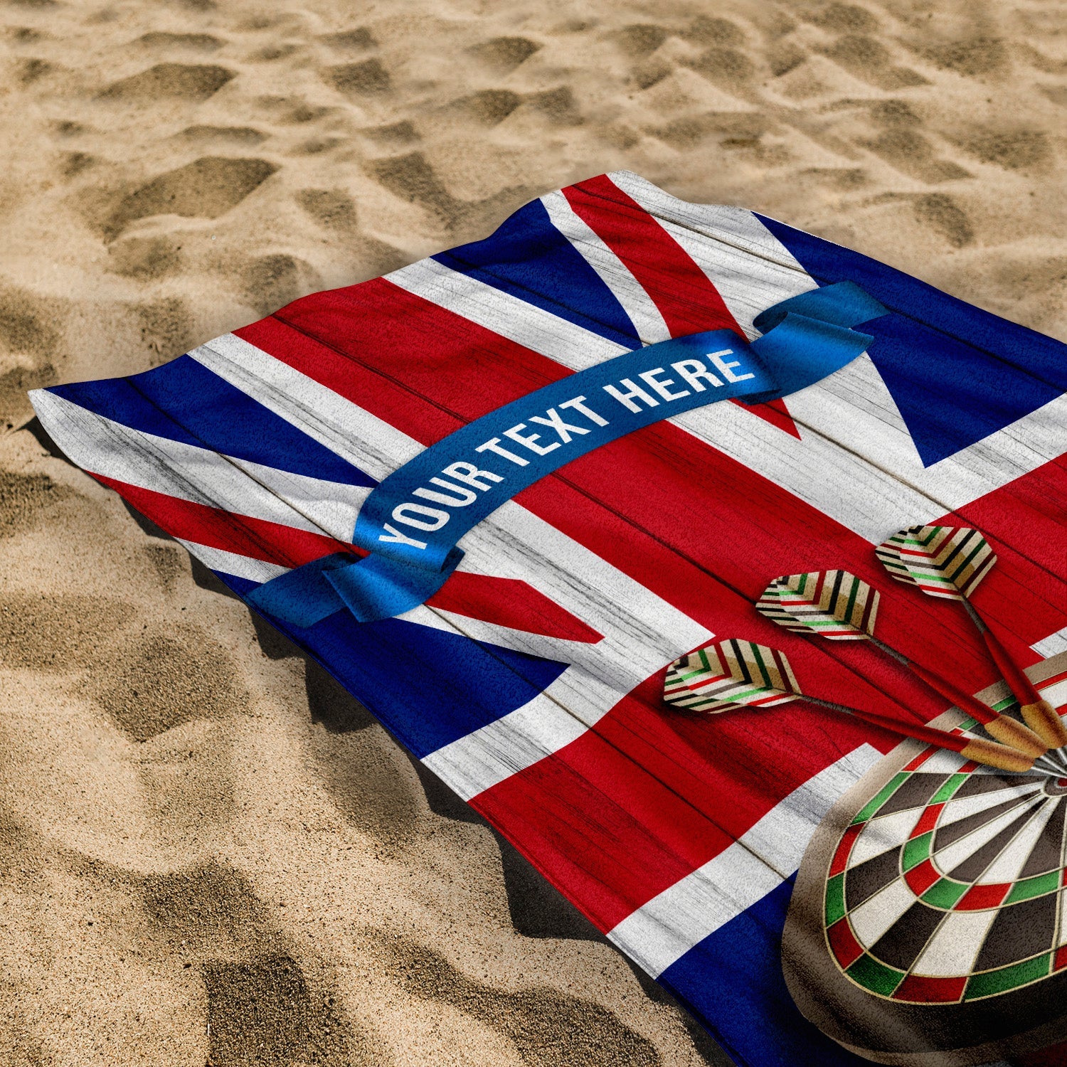 Darts Union Jack - Personalised Lightweight, Microfibre Retro Beach Towel - 150cm x 75cm