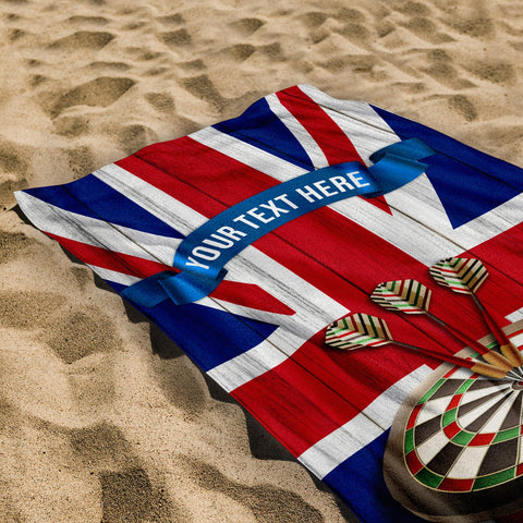 Darts Union Jack - Personalised Lightweight, Microfibre Retro Beach Towel - 150cm x 75cm