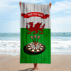 Wales Darts towel - Personalised Lightweight, Microfibre Retro Beach Towel - 150cm x 75cm