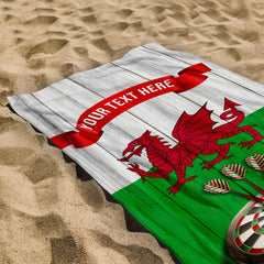 Wales Darts towel - Personalised Lightweight, Microfibre Retro Beach Towel - 150cm x 75cm