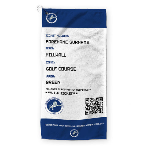 Millwall Golf Towel (Personalised Fans Ticket Design)