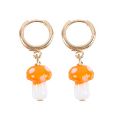 Orange Mushroom Dangle Earrings