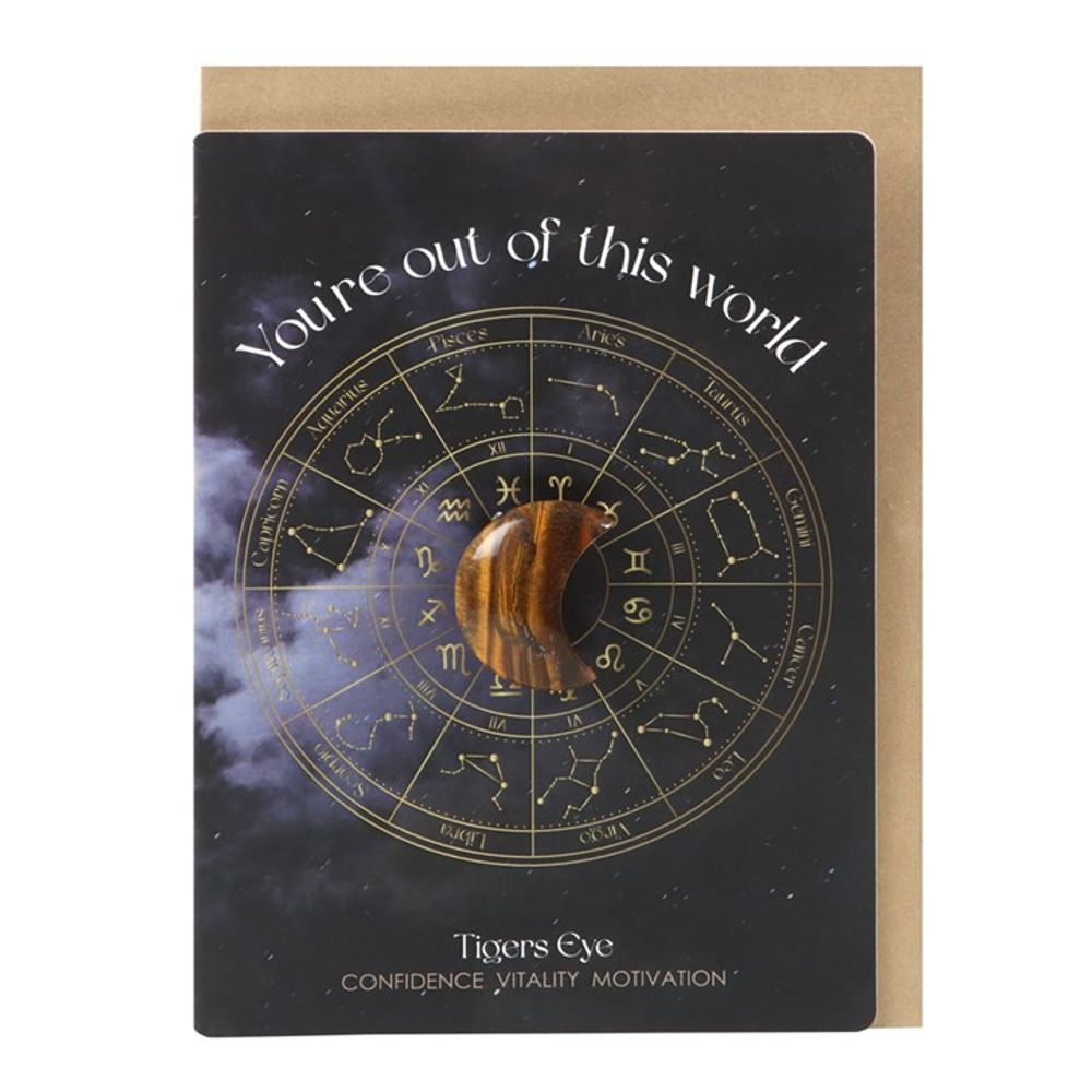 Out Of This World Tiger's Eye Crystal Moon Greeting Card