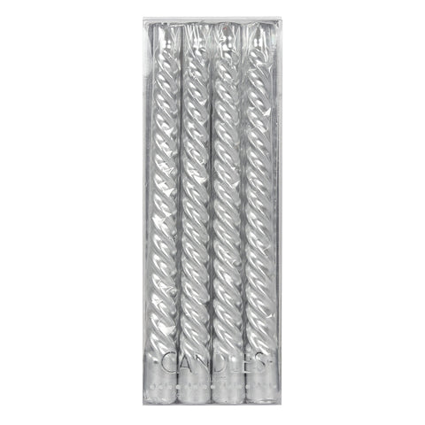 Pack of 4 Silver Twist Taper Candles
