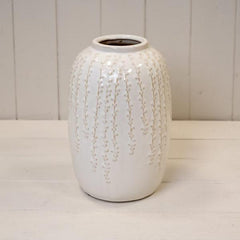 Medium Cream Ceramic Ribbed Vase