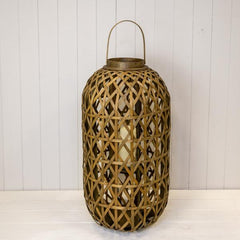 Large Oval Bamboo Lantern with Glass Insert
