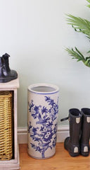 Umbrella Stand Vintage Blue & White Bird Design