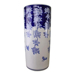 Umbrella Stand Vintage Blue & White Flowers and Butterfly Design