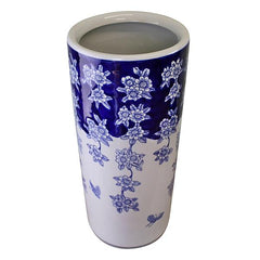 Umbrella Stand Vintage Blue & White Flowers and Butterfly Design