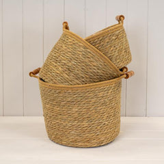 Set of 3 Natural Rope & Grass Storage Basket L: M: S: