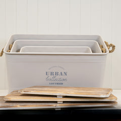 Set of Three Cream Urban Rectangular Storage Containers