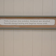 Rectangle Grey Border Wooden Sign 'Home is Where Love Resides Memories are Created Friends Always