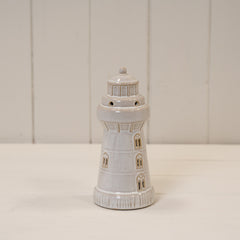 Glazed Ceramic Lighthouse Ornament with Textured Detail