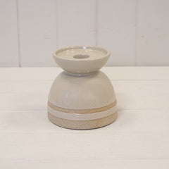 Taupe Glazed Candle Holder with Unglazed Design
