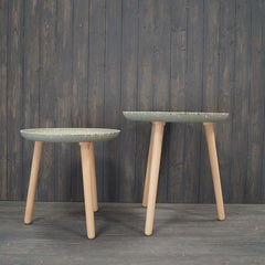 Set Of Two Earthy Sage Bamboo Terrazzo Side Table