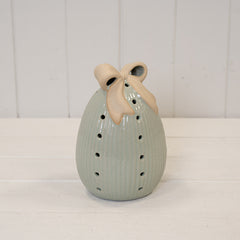 Sage Green Ceramic Egg with Bow Large with LED Timer