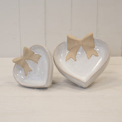 Heart Shaped Shallow Dish with Unglazed Bow Design