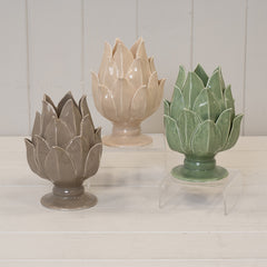 Taupe Glazed Artichoke Candle Holder