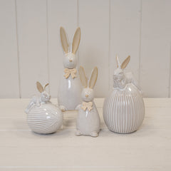 Ceramic White Rabbit on Egg Easter Decoration