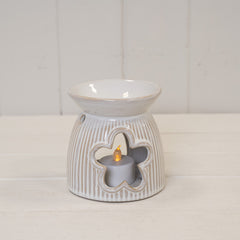 Natural Ceramic Oil Burner With Cut Out Flower Detail