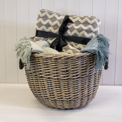 Willow Log Basket with Hessian Liner and Rope Handles