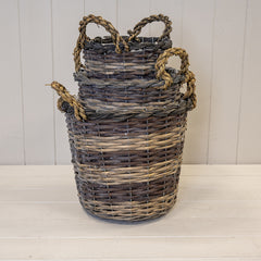 Peeled and Unpealed Split Willow Round Basket With Ears