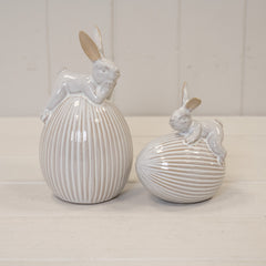 Ceramic White Rabbit on Egg Easter Decoration