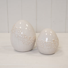 Large Ceramic Egg with Flower Garland