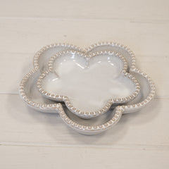 Natural Ceramic Flower Shaped Plate with Bobble Rim