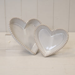 Natural Ceramic Heart Shaped Plate with Bobble Rim Large