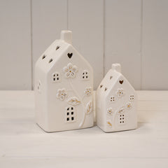 Glazed Ceramic House with LED Ornament with Textured Detail
