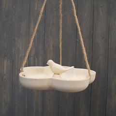Earthy Natural Bamboo Hanging Bird Bath/Feeder