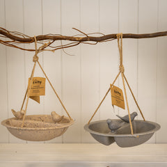 Earthy Straw Hanging Bird Bath and Feeder