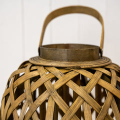 Small Oval Bamboo Lantern with Glass Insert