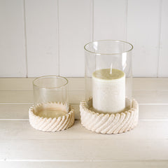 Tall Sandy Textured Hurrican Glass Candle Holder.