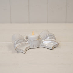 Natural Ceramic Bow Candle Holder