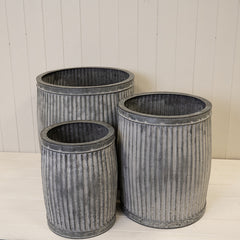 Set of 3 Tall Round Galvanised Dolly Tub Planters