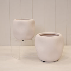 White Textured Stone Plant Pot