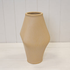 Modern Tan Sculptural Ribbed Vase.
