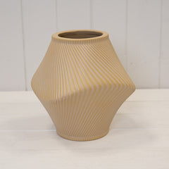 Short Tan Sculptural Ribbed Vase