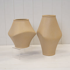 Short Tan Sculptural Ribbed Vase