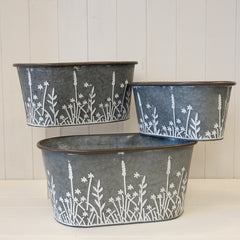 Set of Three Meadow Oval Zinc Planters