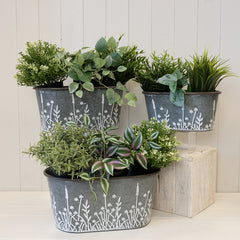 Set of Three Meadow Oval Zinc Planters