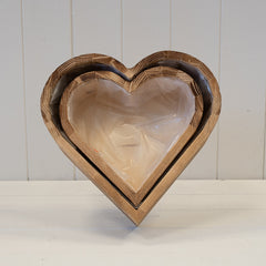Set of Two Heart Wooden Planters